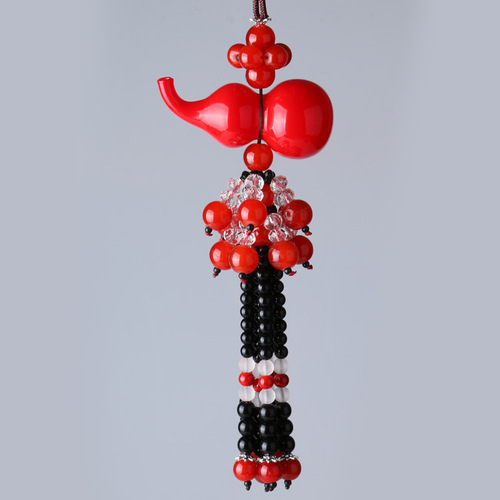 Car Air Freshener Hook White Jade Gourd Car Hanging Decor Black Obsidian Crystal Creative Decorative Accessory Foreign Trade Wholesale