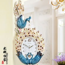欧式复古客厅挂钟双面钟创意个性孔雀装饰壁挂大号静音挂表批发