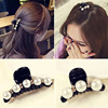 Black hair accessory from pearl, big small crab pin, hairpins, wholesale, Chanel style
