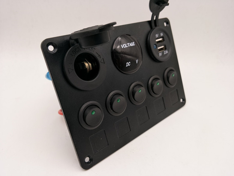 游艇 改装赛车汽车3脚防水船型开关面板USB点烟器车充电压表显示