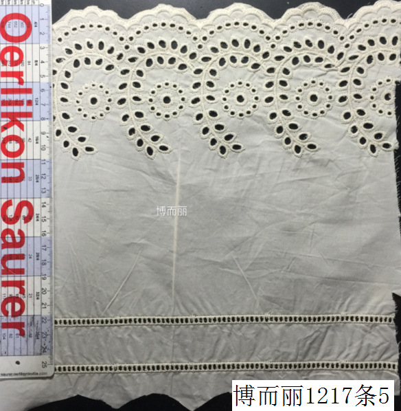 新款棉布大机绣花边面料打孔镂空绣花绣花布定制机织服装棉布花边