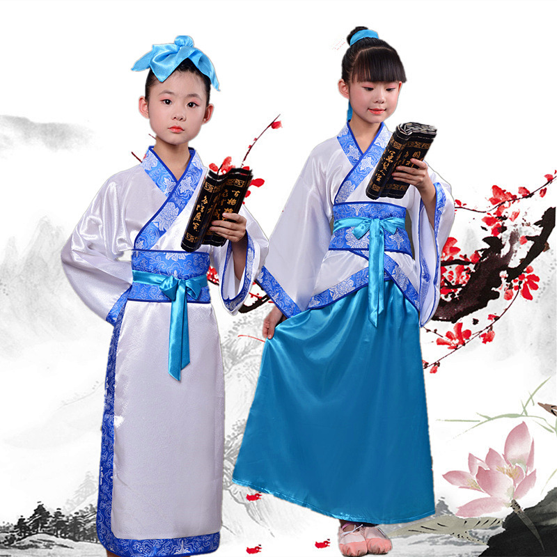 六一国学演出服装 三字经书童表演服 仙女童装儿童古装摄影服汉服