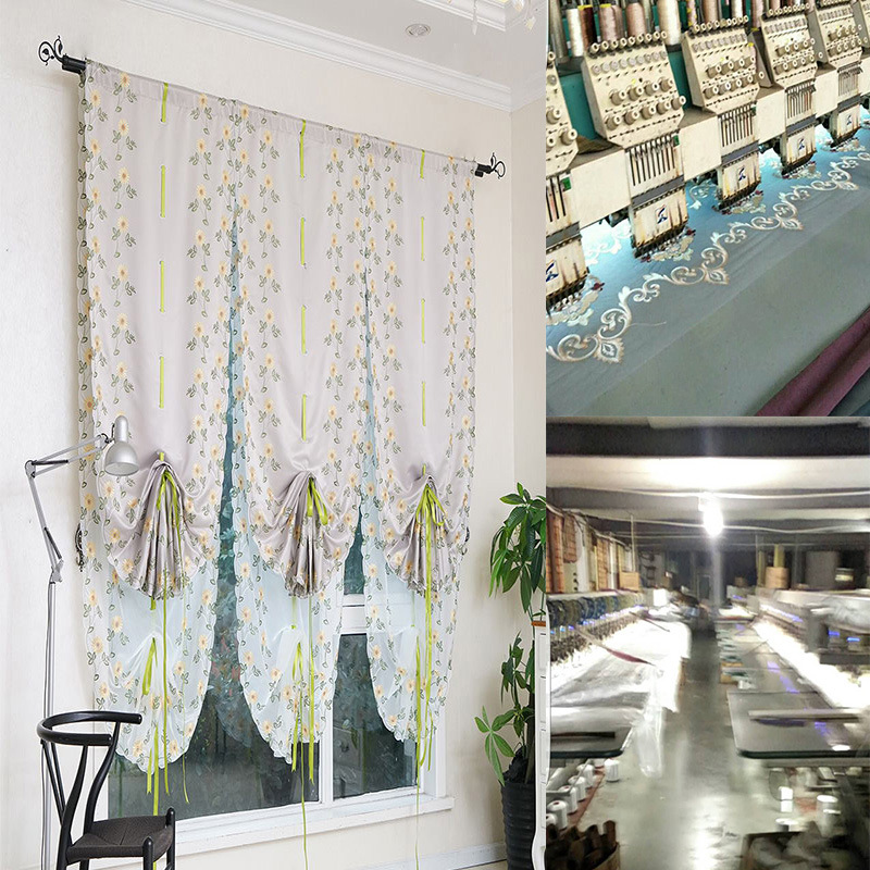 魔术贴罗马帘窗帘布料绣花窗帘布批发 扇形窗纱门帘厂家定制加工