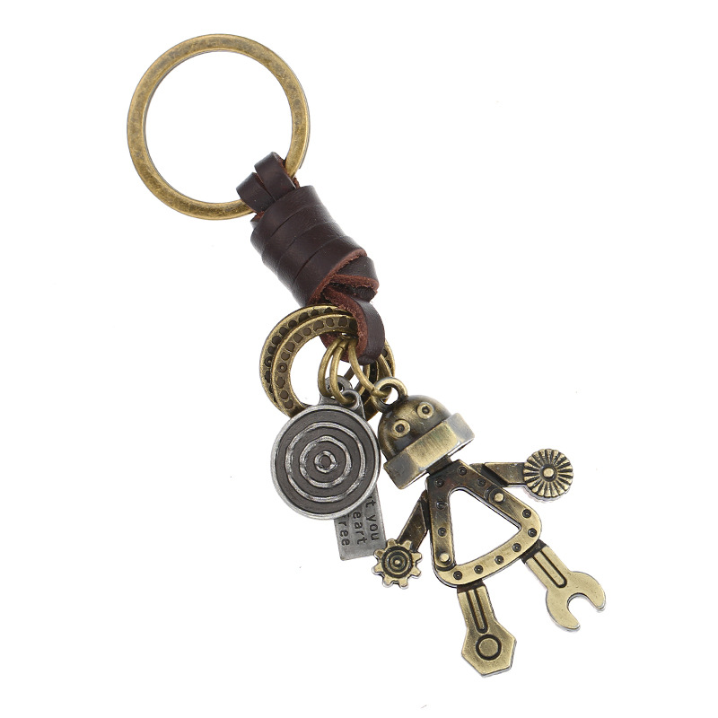 Retro woven leather keychain