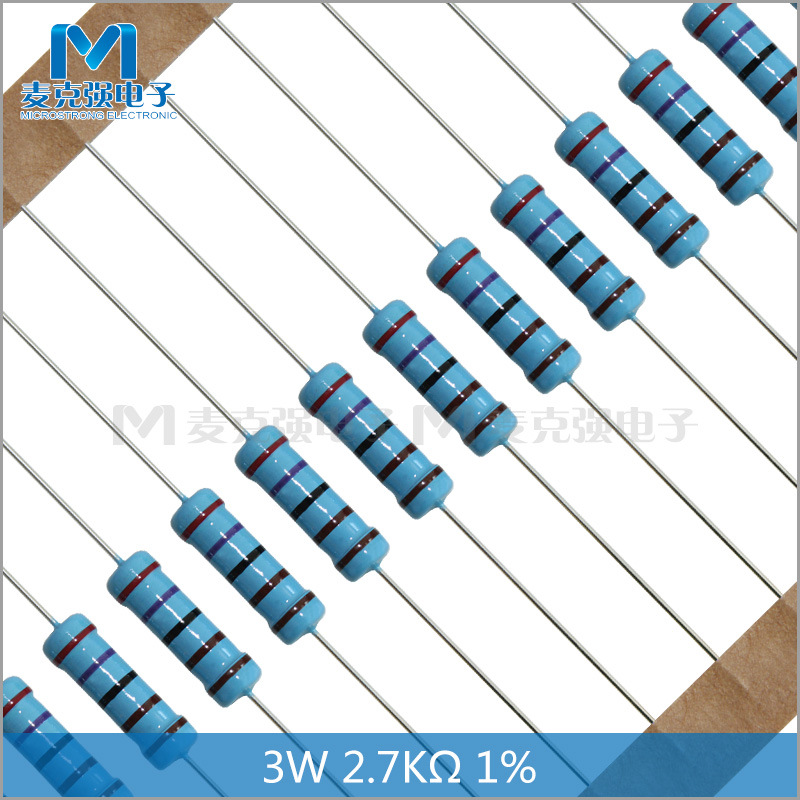 编带直插金属膜电阻3W 2.7K 1% 2.7K欧 五色环电阻 红紫黑棕棕