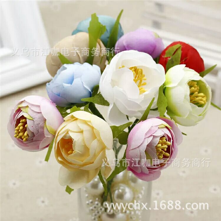 DIY仿真玫瑰茶苞 小花束花环 喜糖盒胸花装饰花 绢花手环制作