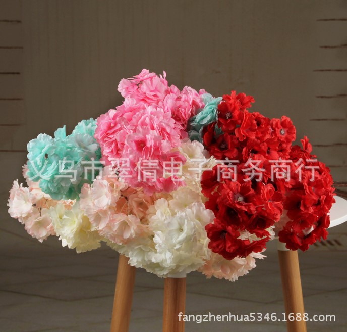 simulation cherry blossoms Pear branch Trigeminal Green leaf cherry blossoms Wedding decoration a living room to ground High sticks