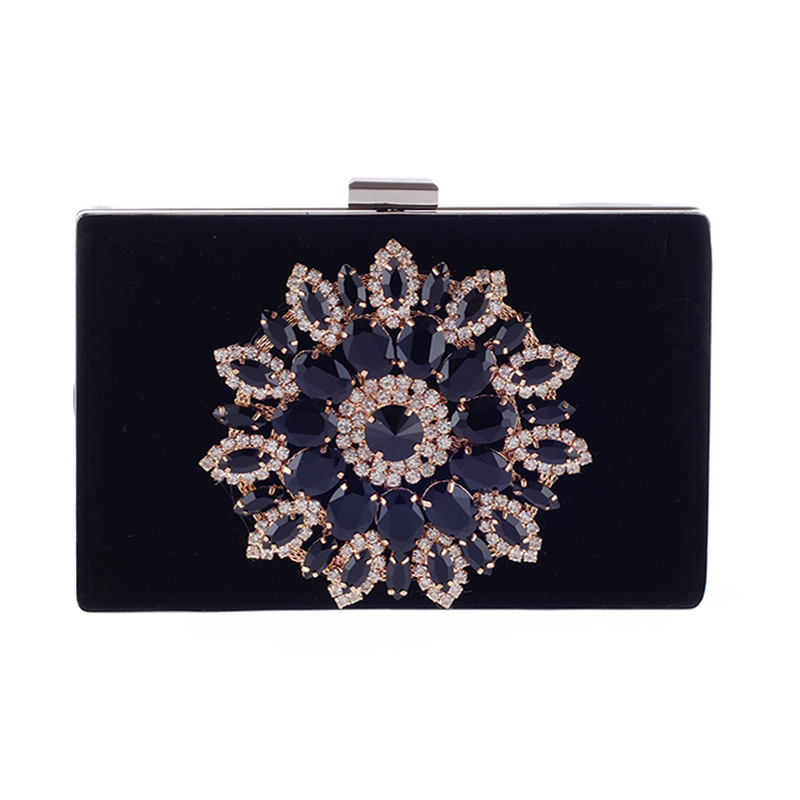 European And American Fashion Diamond-encrusted Evening Banquet Hand Velvet Bridal Bag display picture 2