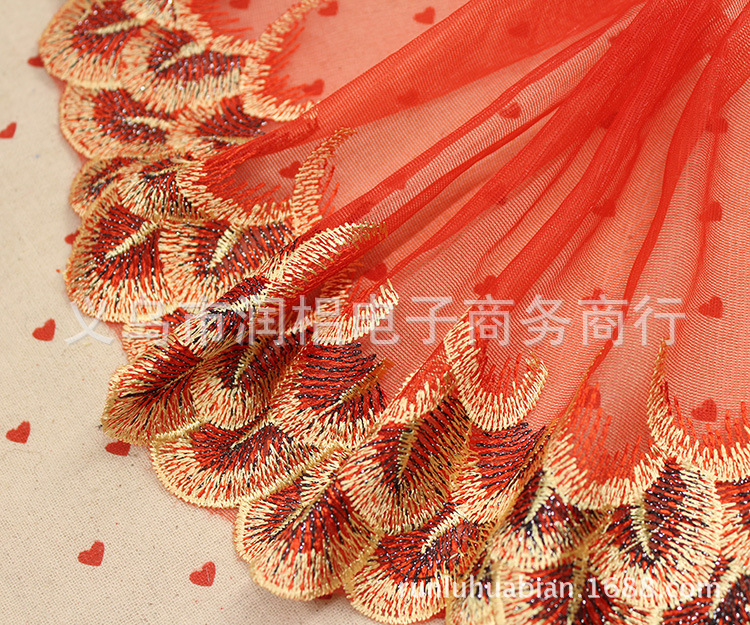 双色金线绣孔雀羽毛花边 芭比娃娃辅料服装蕾丝水溶花边