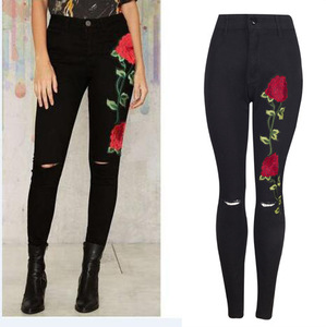 European black hole embroidered elastic jeans jeans pants