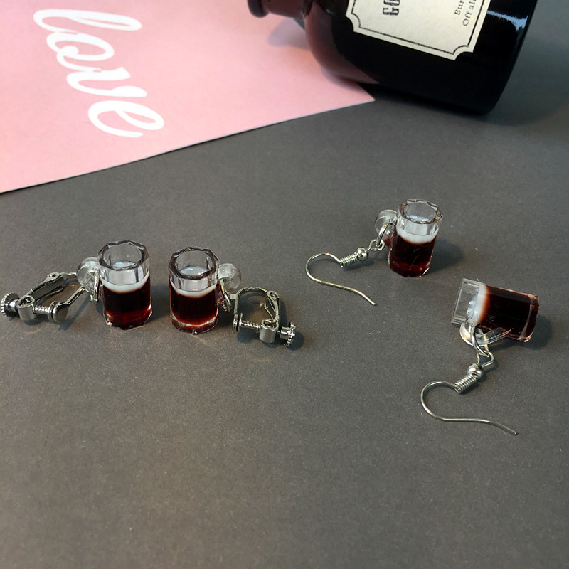 Plating Design Novelty Wine Glass Plastic Resin Plating Earrings