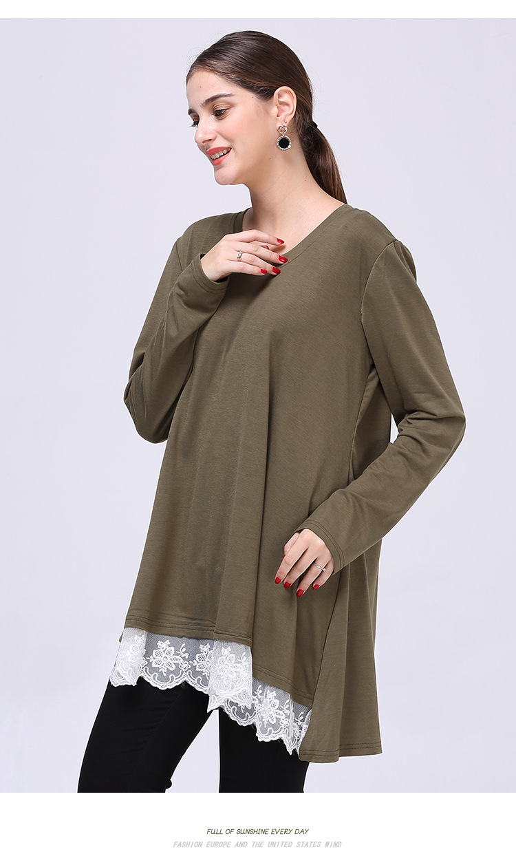 stitching round neck mid-length loose long-sleeved T-shirt  NSJR18178