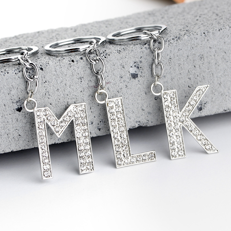 16g Weight Alloy Material Letter Pattern Unisex Gender Hot-selling Fashion 26 English Letters Diamond Keychain  Wholesale 4