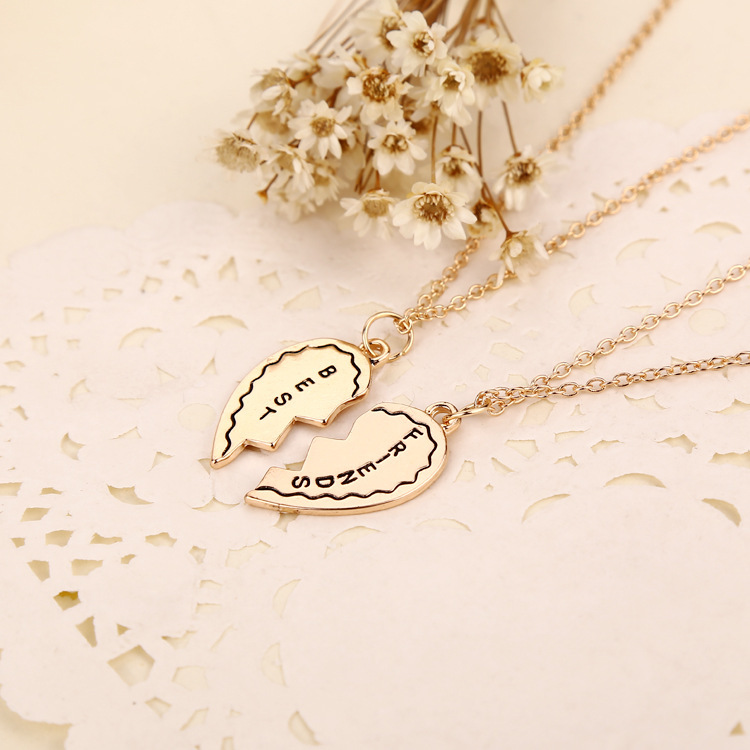 Fashion new best friends birthday gift witness friendship chain alloy necklace set
