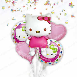 批发卡通KT猫5球套装儿童周岁生日派对聚会装饰独立包装铝膜气球