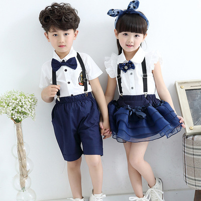 儿童校服背带裤演出服幼儿园大合唱园服批发夏季中小学生表演服新|ru