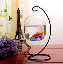 創意透明玻璃魚缸吊球 鐵桌面魚缸微景觀花瓶 家居婚慶裝飾品擺件