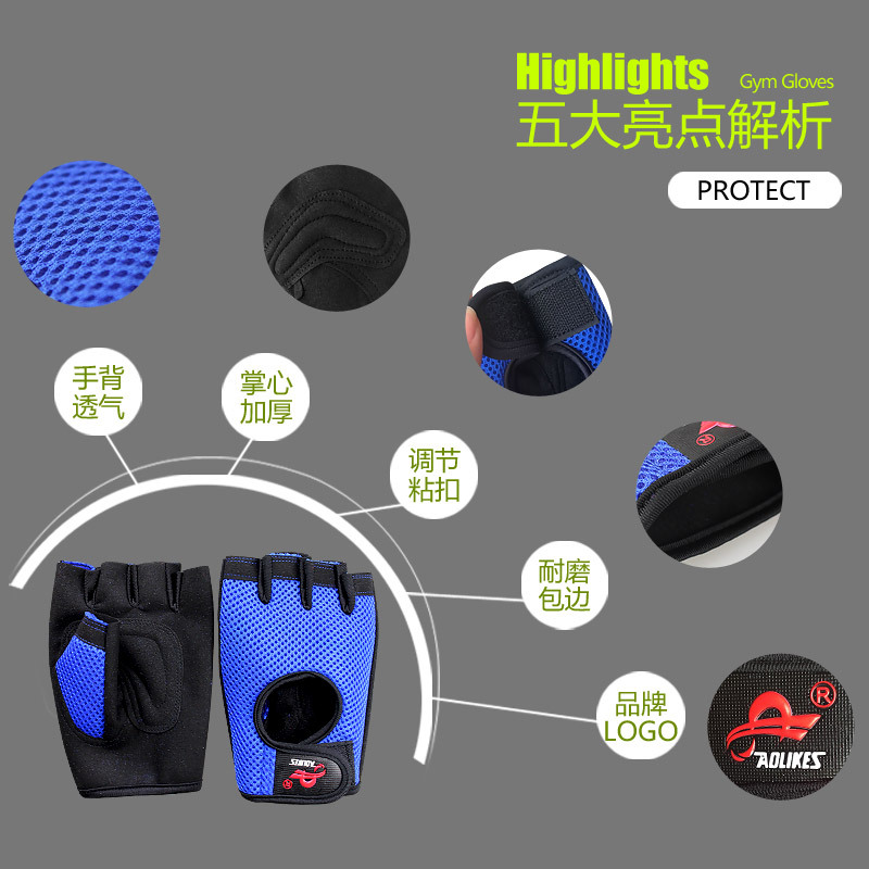 Deportes Fitness guantes de protección de la muñeca al por mayor hombres y mujeres medio dedo antideslizante transpirable cómodo Palm protección en stock al por mayor