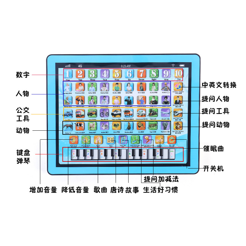 Realistic tablet laptop charging, smart learning machine, reading machine, toy, charging version, touch screen, early education 3