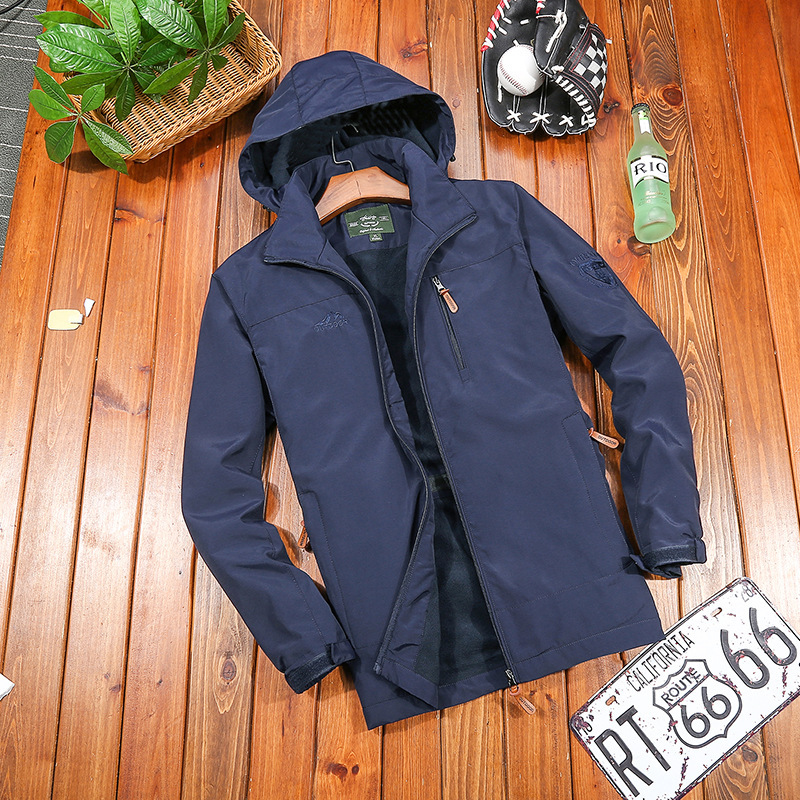 跨境专供2017加绒休闲夹克外套秋冬新款男士户外休闲连帽保暖衣服|ru