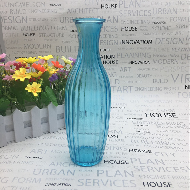 批发玻璃花瓶简约现代创意彩色小瓶颈花瓶居家插花摆件条纹瓶