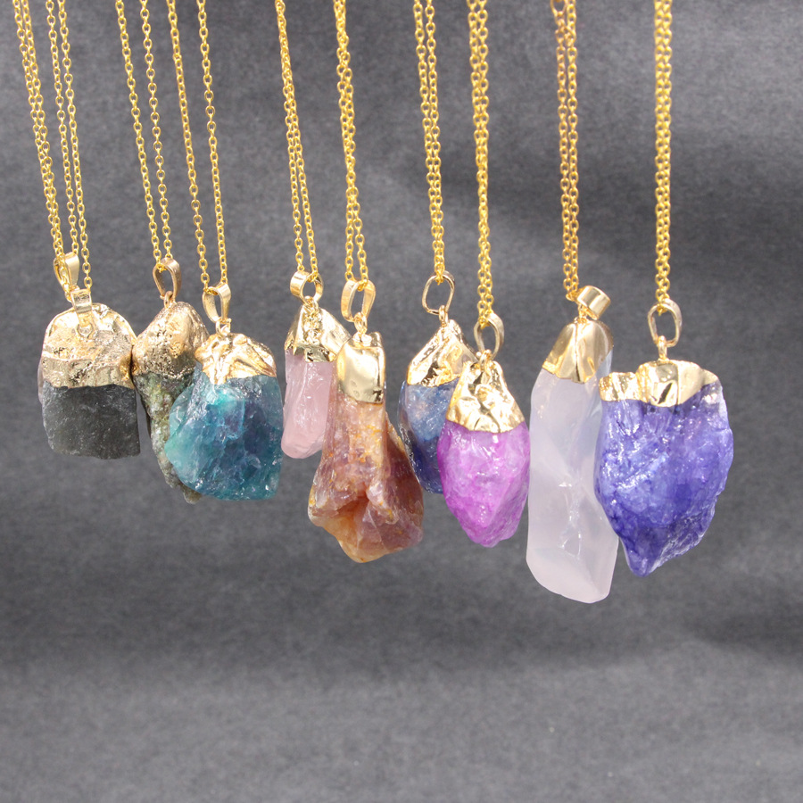 32g Weight Natural Stone Inlay Material Pendant Necklace Classification Ethnic Style Geometric Copper Inlay Natural Stone Pendant Necklace