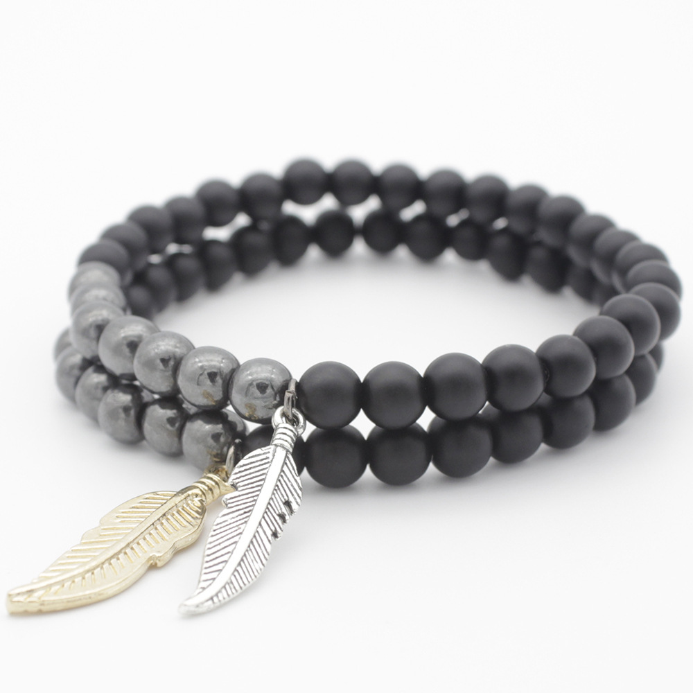 Hip-hop Leaf Alloy Haematite Men's Bracelets display picture 1