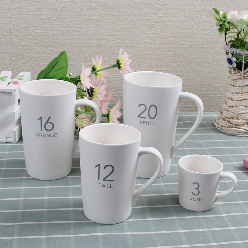 德化陶瓷马克杯简约数字办公杯咖啡杯牛奶杯印制logo礼品广告杯子