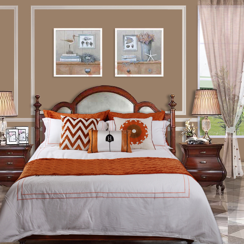 样板间床上用品美式定做高档样板房卖场刺绣床品多件套含芯橙色系|ms