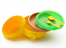 廠家批發圓形漢堡包寶寶飯盒 兒童飯盒 塑料可微波配叉勺便當盒餐