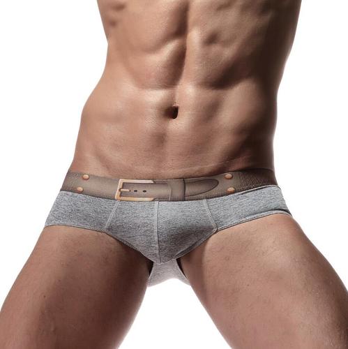 【】Men's underwear, cotton, comfortable, low-waisted, U-convex, belt briefs E-021