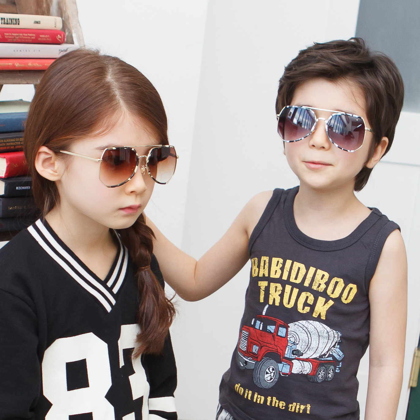 F055 impulse parent-child fashion camouflage boys and girls' glasses Korean color versatile metal half frame sunglasses