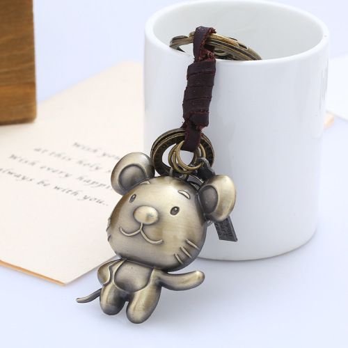 12 zodiac retro cowhide keychains, birth year accessories, creative small gifts, personalized simple car key pendants