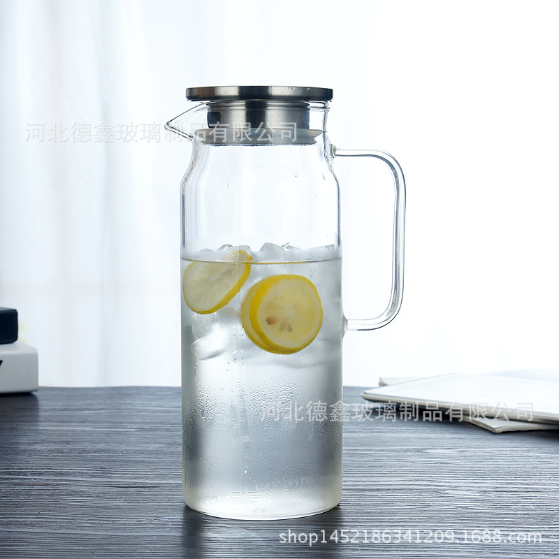 Botella de agua fría de vidrio borosilicato cubierta de acero inoxidable botella de agua fría gran capacidad flor tetera taza de agua Jarra jugo olla traje