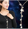 Fashionable long sweater from pearl with tassels, universal demi-season accessory, necklace, European style
