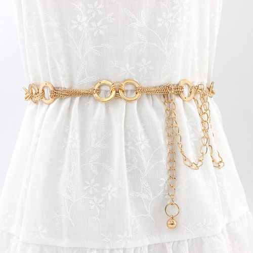 Korean style fashion versatile gold thin belt women's accessories dress women's metal ring decorative waist chain drop shipping