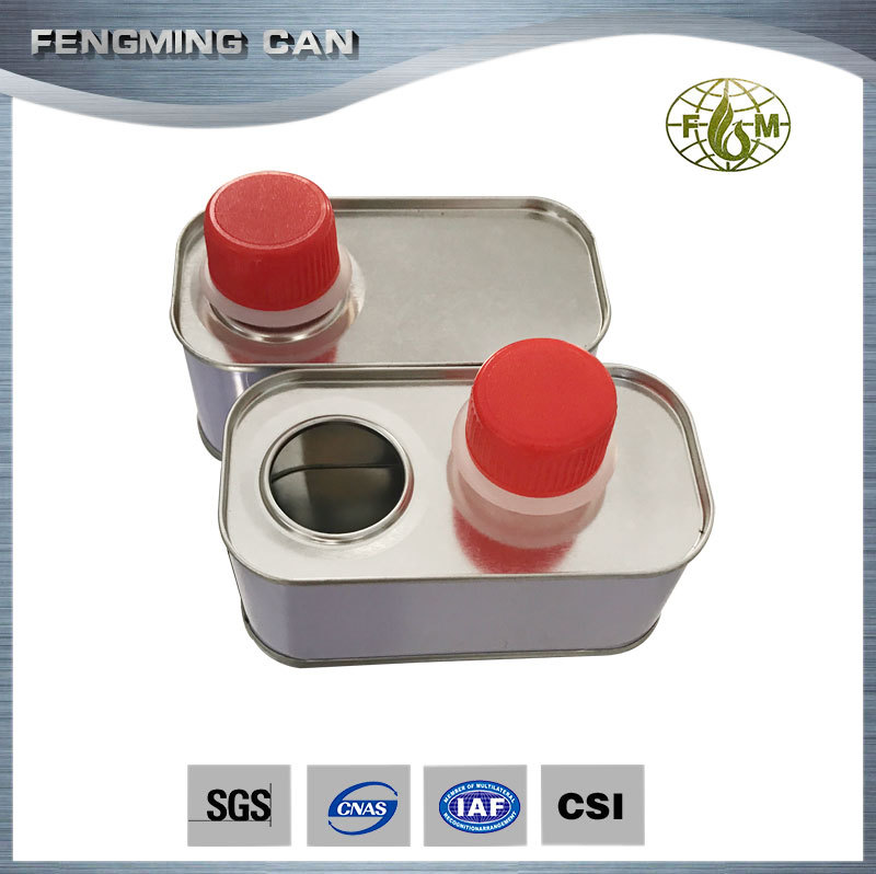 厂家0.25L机油咀涂白方罐马口铁金属化工溶剂包装罐 红色塑料拧盖