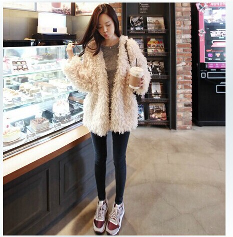 Lamb-like woolen overcoat shawl long sleeve coat fur autumn