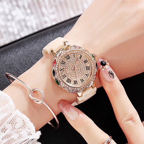 Trendy brand Masali new style ceramic watch strap for women, fashionable, durable, light and luxurious, colorful full of diamonds, personalized watch