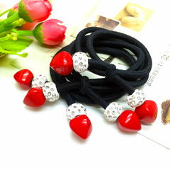 Korean new style hair tie, rubber band hair accessories with rhinestones and red beads, Yiwu small accessories wholesale