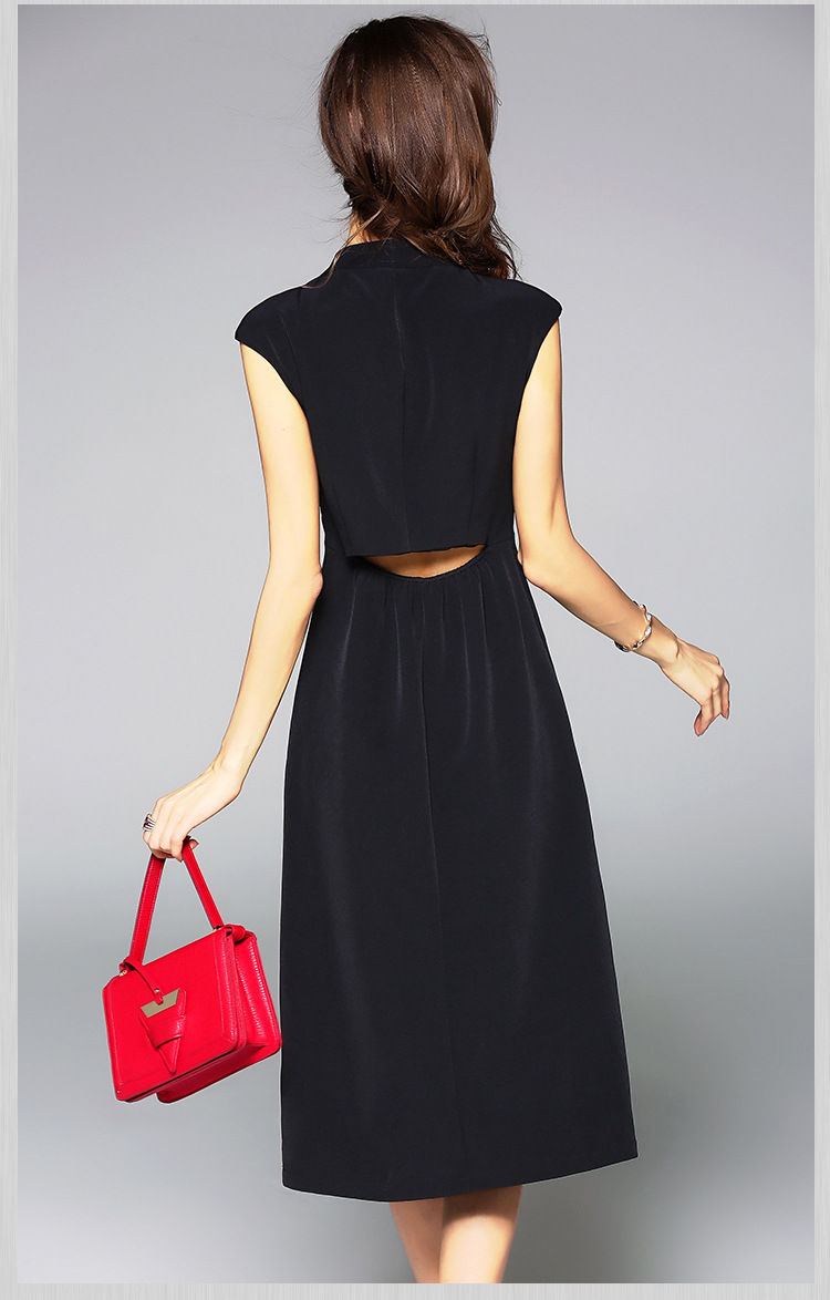 连衣裙-2017欧美夏季新款连衣裙 高档黑色方领