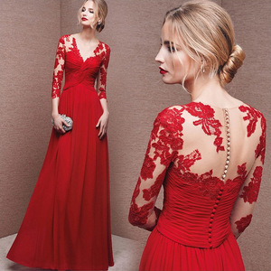 The bride new long sleeved banquet fashion company’s annual meeting women evening dress