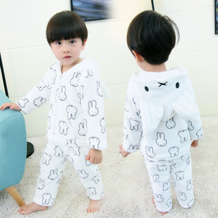 Children's home clothing plus velvet padded boys and girls winter New baby pajamas two-piece set a generation of hair