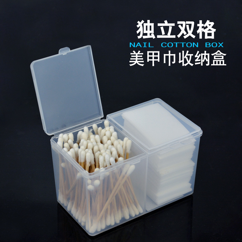 Caja de almacenamiento de toalla de uñas de estilo japonés nuevo caja de almacenamiento de almohadilla de algodón independiente doble rejilla tubo de almacenamiento de toalla de uñas caja de almacenamiento de hisopo de algodón