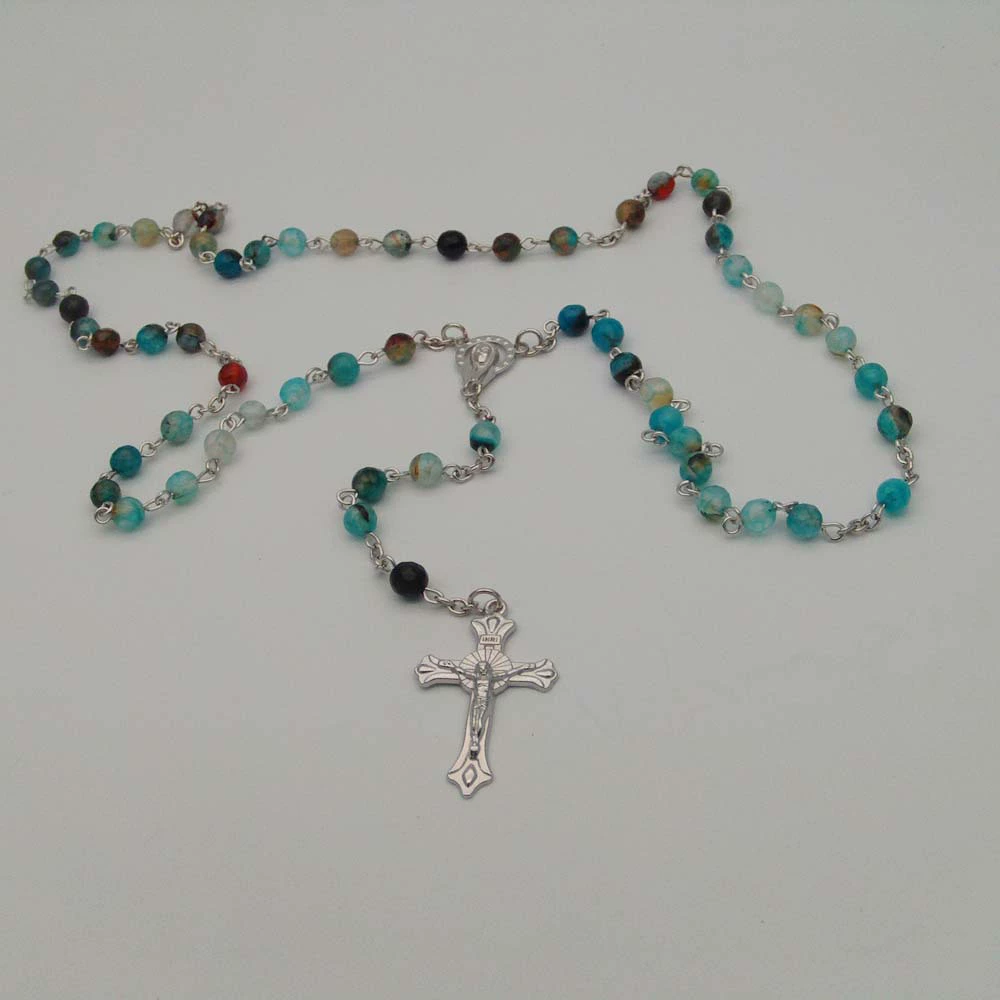 Accessory handmade, agate long round beads, necklace, 6mm