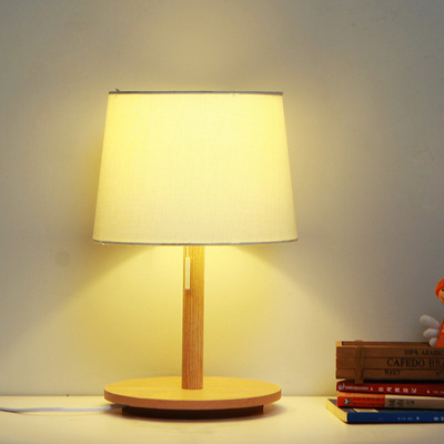 无印简约夜灯良品北欧原木布面灯罩卧室床头灯书房台灯学生护眼灯