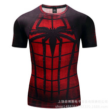 博聚3D印花速賣通短袖蜘蛛俠高彈力健身緊身衣運動男士T恤速干衣