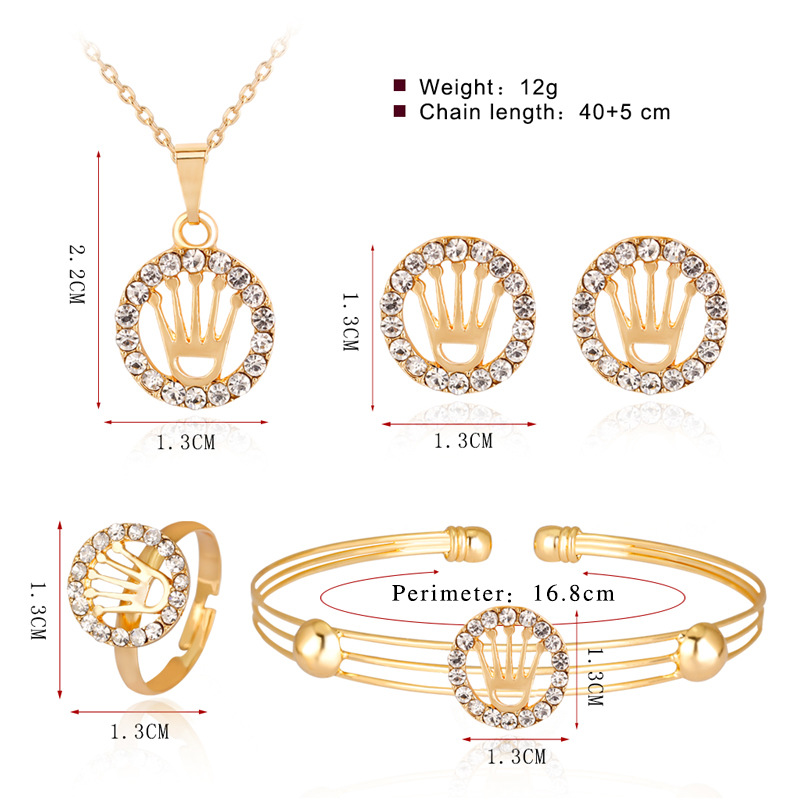 Wholesale Hollow Crown Korean Exquisite Jewelry Series Necklace Earring Ring Bracelet Four Set Wholesale Nihaojewelry display picture 1