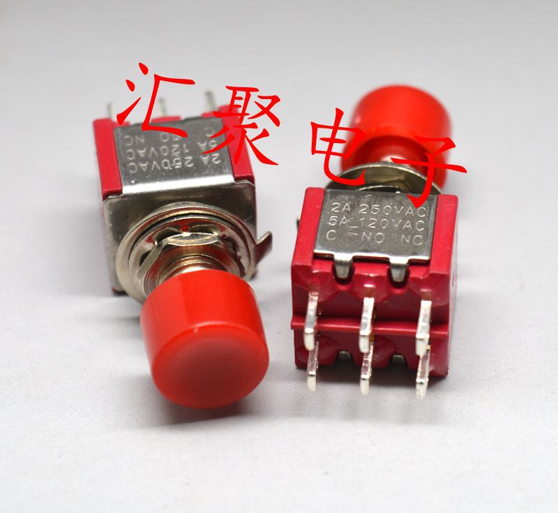 PS-202带帽小型圆形自复位按钮6脚点动钮子开关 二开二闭开孔6mm