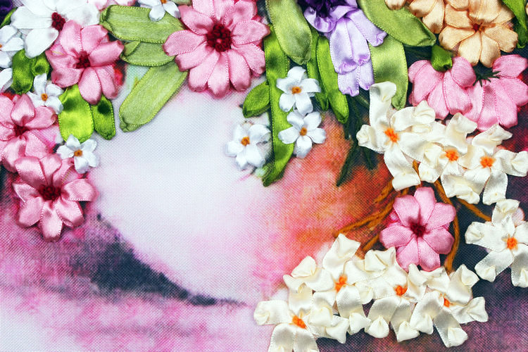 Oujin nianhua Bordado de La Cinta Directa de Fábrica de impresión en color pintura colgante Rocío flor gruesa sala de estar entrada de la sala de pintura decorativa